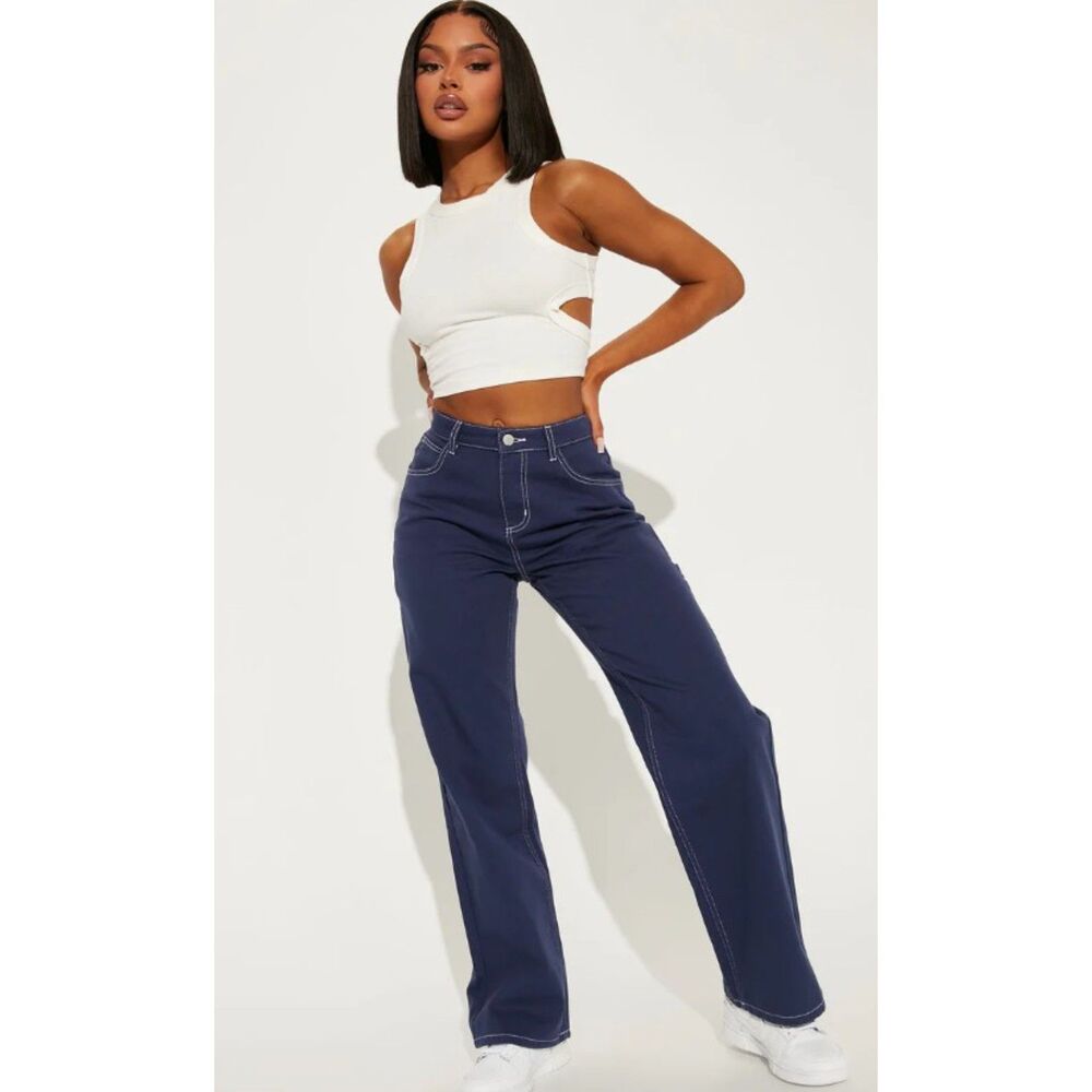 FASHION NOVA Blue Denim Jr Sz 3 High Waisted NO STOPPIN' ME Cargo Jeans NEW NWT